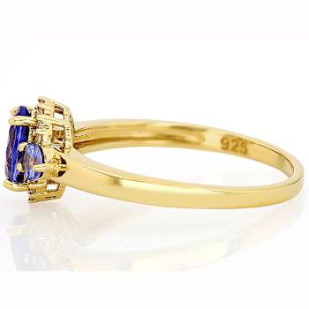 Tanzanite Oval And Round With White Zircon Ring In 18K Gold Over
Sterling Silver 0.86ctw
