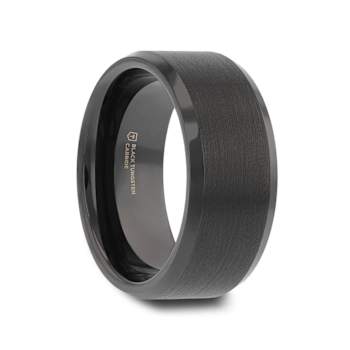 ELISE Black Tungsten Ring with Polished Beveled Edges and Brush Finished
Center 10mm