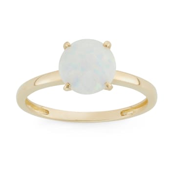 Round Lab Created Opal 10K Yellow Gold Ring 1.15ctw