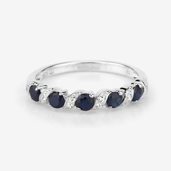 Blue Sapphire and White Topaz Five Stone Sterling Silver Band Ring