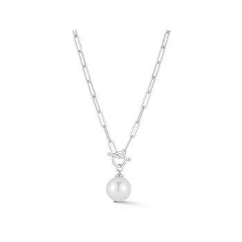 Freshwater Pearl Paperclip Chain Toggle Necklace In Sterling Silver 18 Inch