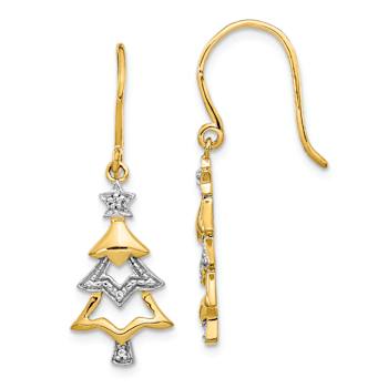 14K Yellow Gold and Rhodium Over 14K Gold Diamond Christmas Tree Dangle Earrings