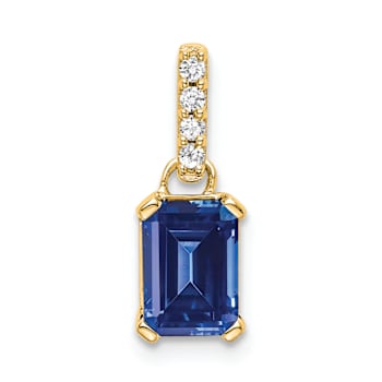 10k Yellow Gold 1 ctw Lab Created Sapphire and Accent Diamond Pendant