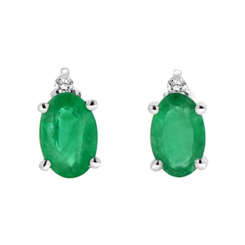 0.82ctw Oval Emerald and Diamond Earring set in 14k White Gold