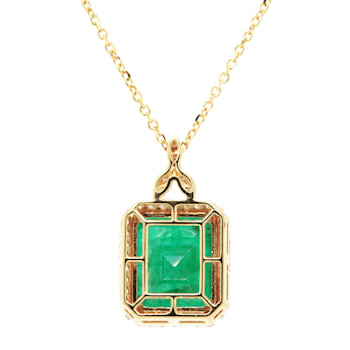 5.92 Ctw Emerald and 0.30 Ctw White Diamond Pendant in 14K YG