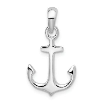 Rhodium Over Sterling Silver Polished 3D Anchor Pendant