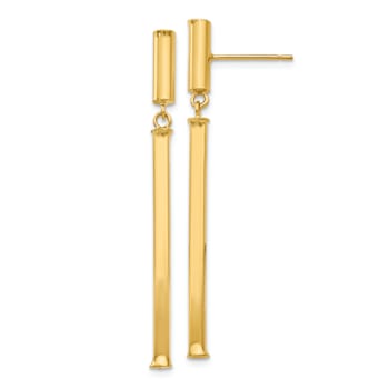 14k Yellow Gold Fancy Squared Bar Dangle Earrings