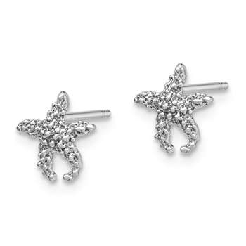 Rhodium Over 14K White Gold Polished and Textured Starfish Stud Earrings