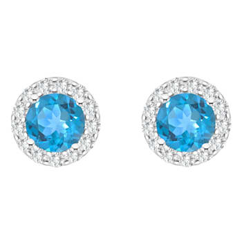 7mm Round Swiss Blue Topaz And White Topaz Accent Rhodium Over Sterling
Silver Halo Stud Earrings