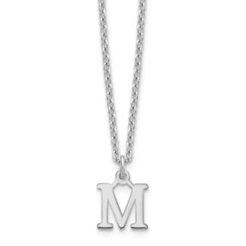 Rhodium Over Sterling Silver Cutout Letter M Initial Necklace