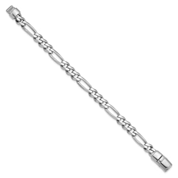 Rhodium Over Sterling Silver Polished 8.5mm Figaro 8 Inch Chain Bracelet