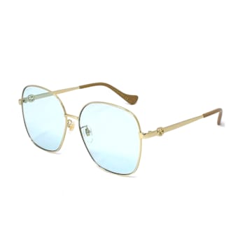 Gucci Gold Tone Frame / Blue Lens Sunglasses