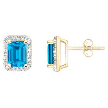 7x5mm Emerald Cut Blue Topaz And Created White Sapphire 10k Yellow Gold
Halo Stud Earrings