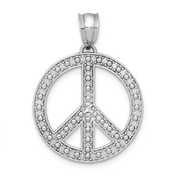 Rhodium Over 14k White Gold Textured Peace Symbol Pendant