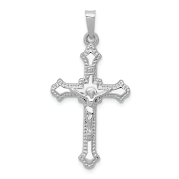 Rhodium Over 14K White Gold Polished INRI Crucifix Pendant