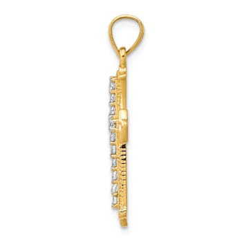 10k Yellow Gold and Rhodium Over 10k Yellow Gold Textured Cubic Zirconia
Cross Pendant