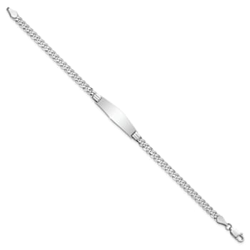 Rhodium Over 14k White Gold Soft Diamond Shape Flat Curb Link ID Bracelet