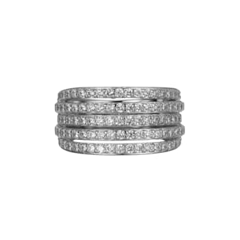 White Cubic Zirconia Platinum Over Sterling Silver Three Row Band Ring 2.57ctw