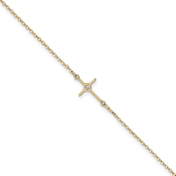 14K Yellow Gold Polished CZ Cross Anklet