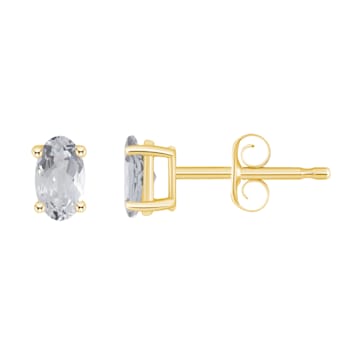 5x3mm Oval White Topaz 14k Yellow Gold Stud Earrings