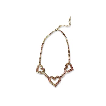 Gold Tone, AB Rose Crystal Heart Necklace.