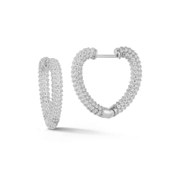 Sterling Statements Rhodium Over Sterling Silver Pave Heart Hoop Earrings