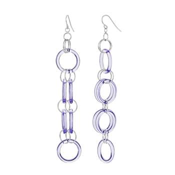 Rhodium Over Sterling Silver Purple Acrylic Circle Links Drop and Dangle Earrings