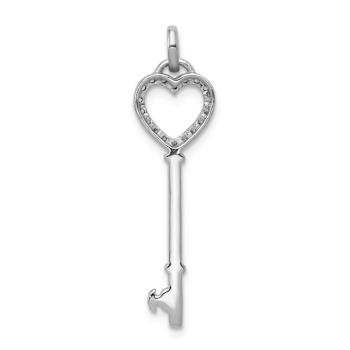 Rhodium Over 14k White Gold Diamond Heart Key Pendant