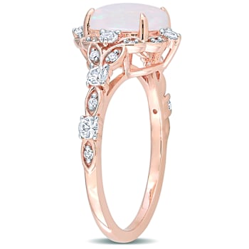 Opal, White Sapphire and Diamond 10K Rose Gold Ring 1.85ctw