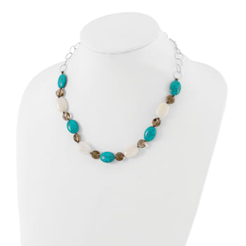 Sterling Silver Freshwater Pearl, Jadeite, Reconstructed Magnesite,
Quartz Necklace