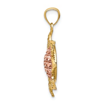 14k Two-tone Gold Diamond-Cut and Textured Sunflower Pendant