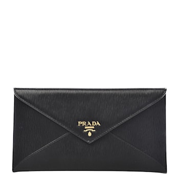 Prada Black Vitello Move Leather Long Envelope Wallet