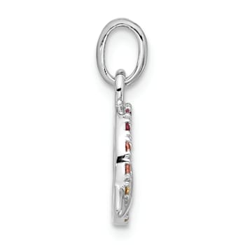 Rhodium Over Sterling Silver Multi-color Crystal Planet Children's Pendant