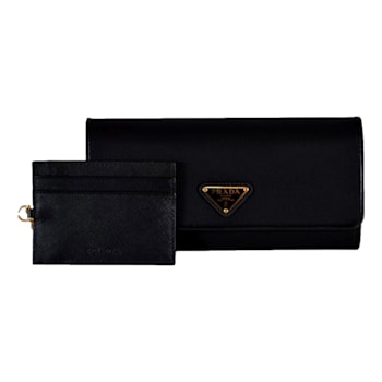 Prada Triangle Logo Tessuto Re-Nylon Black Continental Large Flap Wallet
