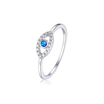 Blue Lab Created Opal and White CZ Ring Rhodium Over Sterling Silver
Evil Eye Jewelry