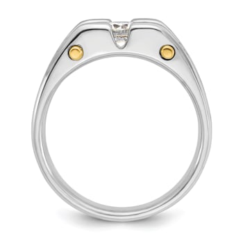 10K Two-tone Yellow and White Gold Men's Polished Satin and Cut-Out
3-Stone Diamond Ring 0.78ctw