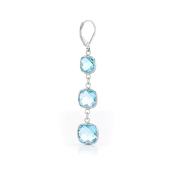 Sky Blue Cushion Topaz Sterling Silver Earrings 19ctw