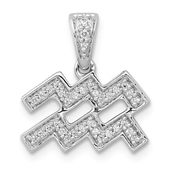 Rhodium Over 14K White Gold Diamond Aquarius Zodiac Pendant