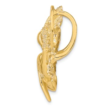 14k Yellow Gold Textured Dolphin and Shell Cluster Slide Pendant
