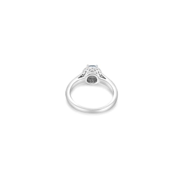 6mm Round Aqumarine and White CZ Rhodium Over Sterling Silver Ring , 0.73ctw