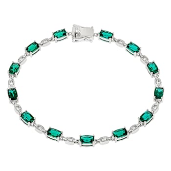 Lab-Created Emerald Station Bracelet In Sterling Silver 5.85ctw
