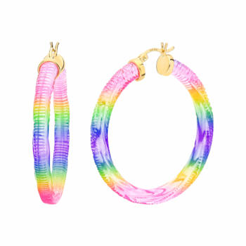 14K Yellow Gold Over Sterling Silver Painted Hoops in Rainbow