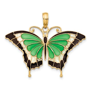 14k Yellow Gold Multi-Colored Enameled Butterfly Pendant