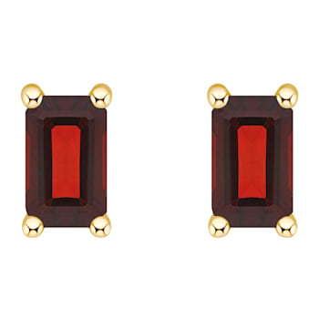5x3mm Emerald Cut Garnet 14k Yellow Gold Stud Earrings