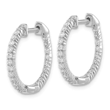 Rhodium Over 14K White Gold Oro Spotlight Lab Grown Diamond SI+, H+, In
and Out Hinged Hoop Earrings