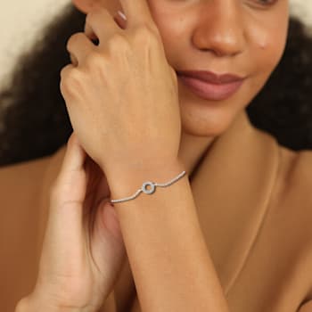 Lab Grown Diamond Rhodium Over Sterling Silver Circle Karma and Luck
Bracelet Bracelet VS-GH