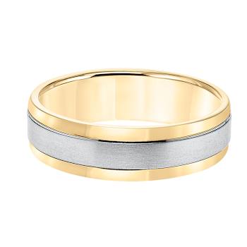 6mm Comfort Fit Band with Brushed Finish in 10k Yellow Gold with White Rhodium