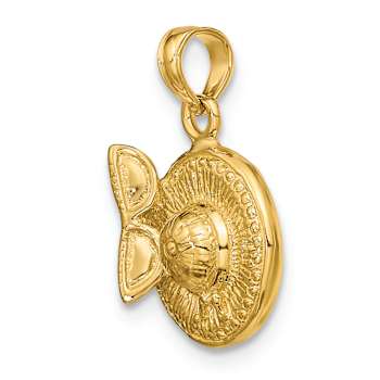 14k Yellow Gold Textured 3D Sunhat with Sunglasses Charm