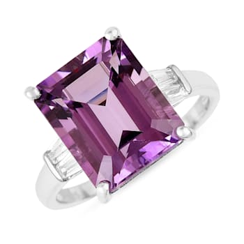 Amethyst with White Zircon Accents Rhodium Over Sterling Silver
Statement Ring, 5.96ctw