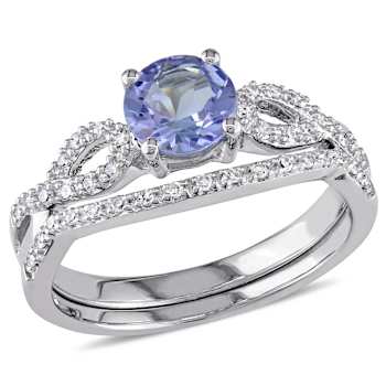 Tanzanite and Diamond 10k White Gold Ring 1.14ctw
